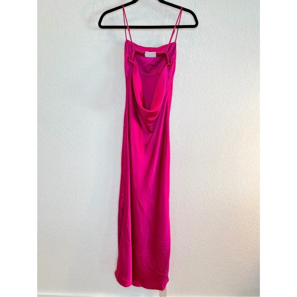 Abercrombie & Fitch Satin Cowl Back Slip Midi Dress in Hot Pink NWT! Size XS